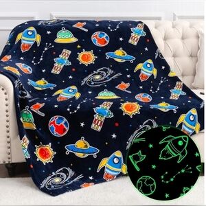 NIB Space-Themed Glow-in-the-Dark Blanket